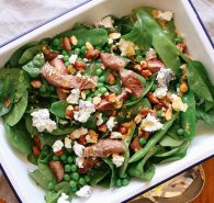 Lamb, snow pea and baby spinach salad