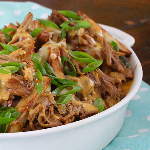 Homemade loaded chips with pulled pork Paul Newmans Own