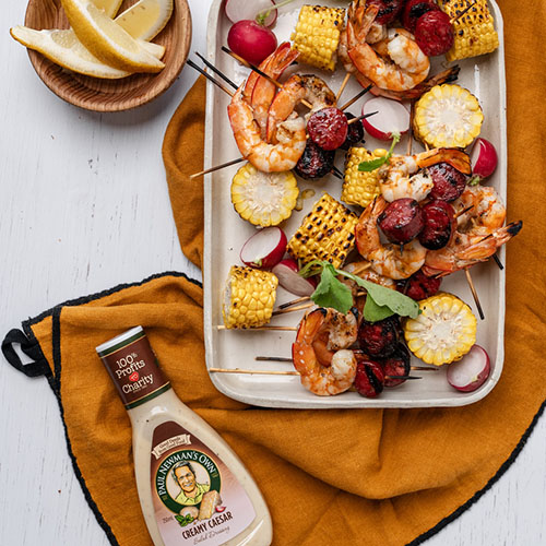 Prawn + Chorizo Skewers with Creamy Paprika Dipping Sauce Paul
