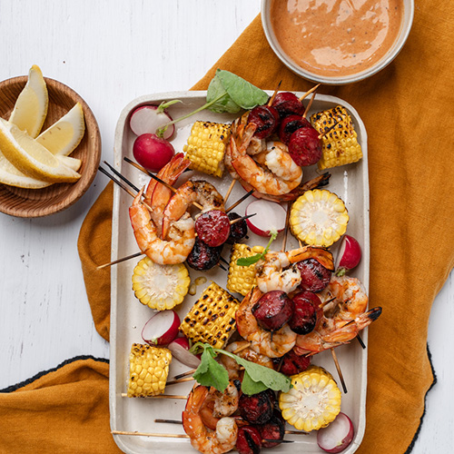 Prawn + Chorizo Skewers with Creamy Paprika Dipping Sauce - Paul ...